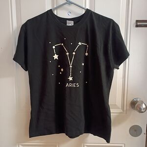2/$10 Aries Constellation Graphic Tee - Black with Cream Stars